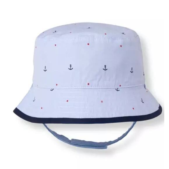 Janie and Jack Infant Cotton Reversible Bucket Hat Embroidered Whale & Anchors - Picture 2 of 7